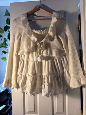 LIZ LISA Japan Ivory Lace Ruffle Dress Tunic Himekaji Kawaii Coquette J-Fashion